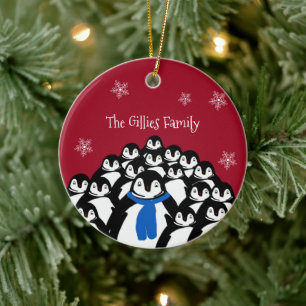 Niedliche Penguin-Familie Personalisiert Keramik Ornament
