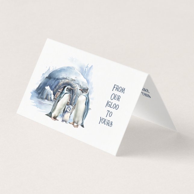 Niedliche Penguin Family Warm Herz Weihnachtskarte (Vorderseite)
