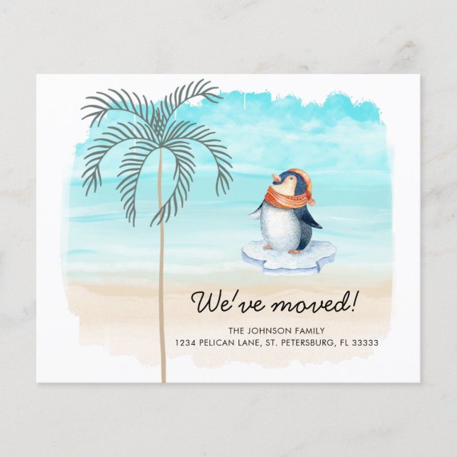 Niedliche Penguin Florida Beach Neue Adresskarte (Vorderseite)