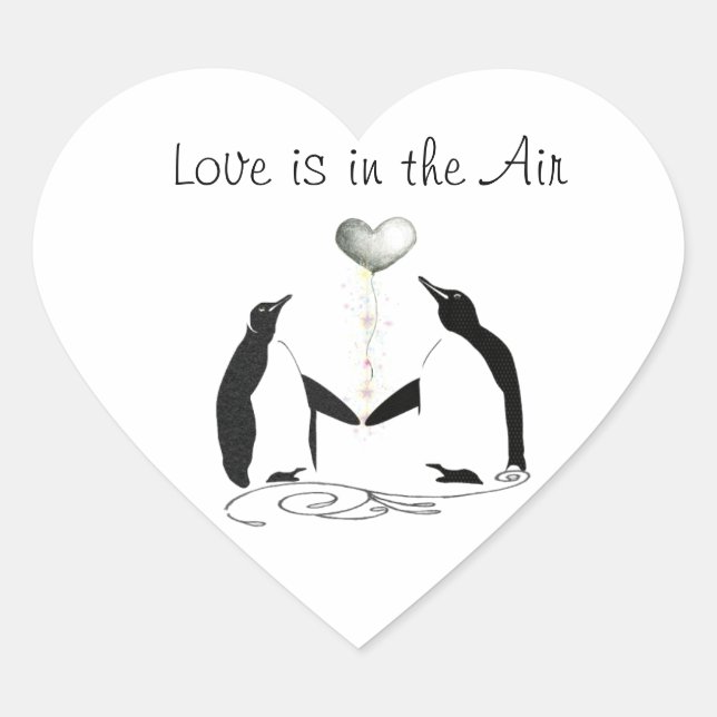 Niedliche Penguin Love Birds Herzkleber Herz-Aufkleber (Vorderseite)