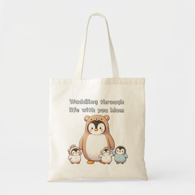 Niedliche Penguin Mama Tote Tasche (Vorne)