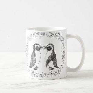 Niedliche Penguin-Paare vervollkommnen Kaffeetasse