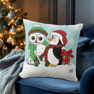 Niedliche Penguin Snowy Owl Freundschaft Kissen