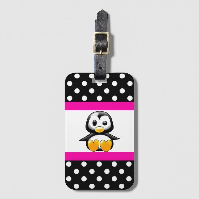 Niedliche Penguin-u. Polka-Punkte Gepäckanhänger (Vorderseite Vertikal)