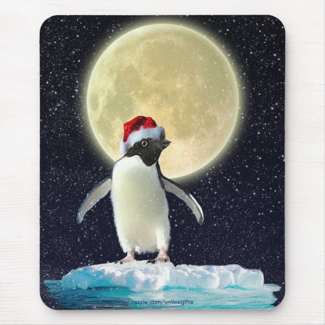Niedliche Penguin & Wintermond Weihnachtsmousepad Mousepad (Vorne)