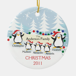 Niedliche Penguins-Familie Verzierung der Keramik Ornament