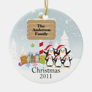 Niedliche Penguins-Familie Verzierung der Keramik Ornament
