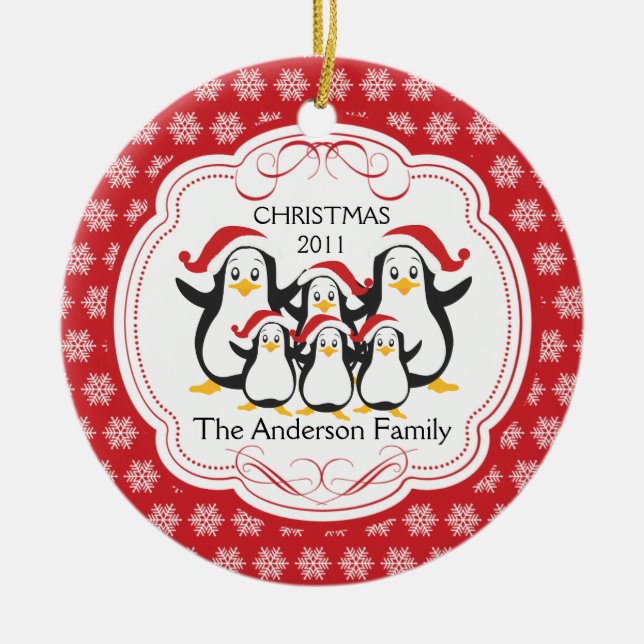 Niedliche Penguins-Familie Verzierung der Keramik Ornament (Vorne)