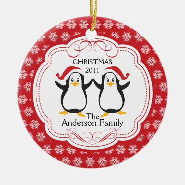 Niedliche Penguins-Familie Verzierung der Keramikornament (Vorne)
