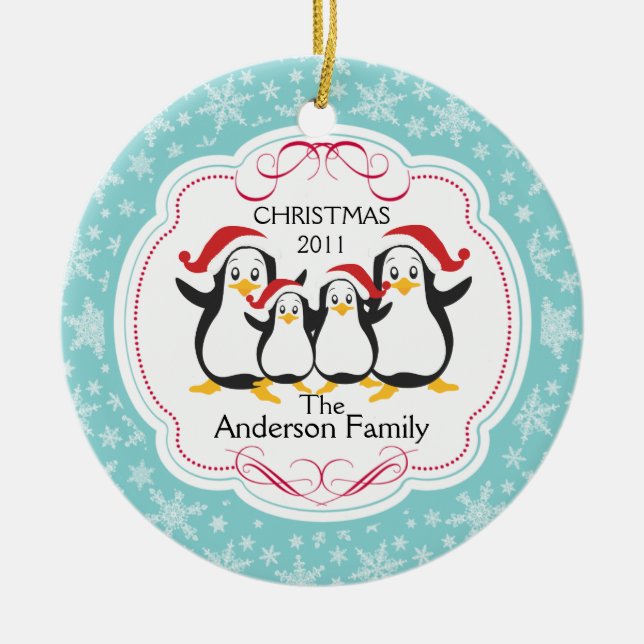 Niedliche Penguins-Familie Verzierung der Keramikornament (Vorne)