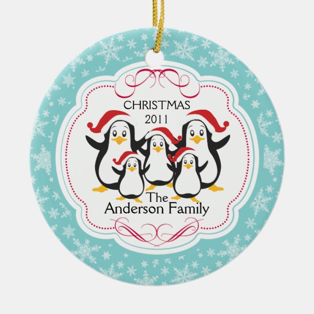 Niedliche Penguins-Familie Verzierung der Keramikornament (Vorne)