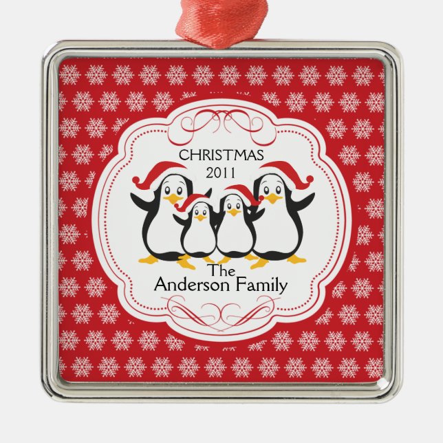 Niedliche Penguins-Familie Verzierung der Silbernes Ornament (Vorne)