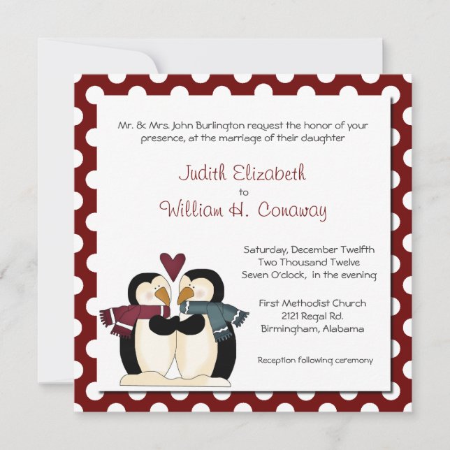 Niedliche Penguins in Liebe-Wedding Einladung (Vorderseite)