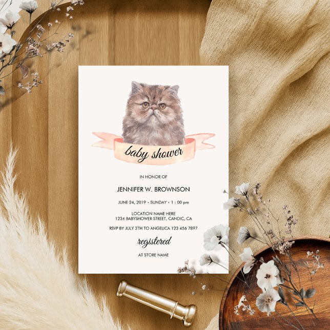 Niedliche persische Cat Ribbon Babydusche Einladung (Von Creator hochgeladen)