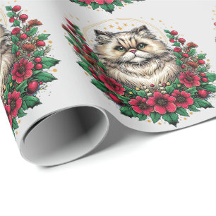 Niedliche persische Katze, florale persische Kitty Geschenkpapier