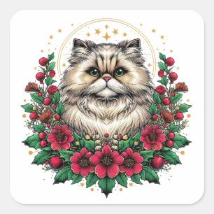 Niedliche persische Katze, florale persische Kitty Quadratischer Aufkleber