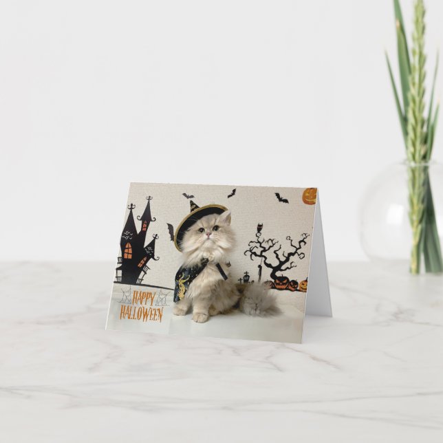 Niedliche persische Katze zu Halloween Karte (Vorderseite)