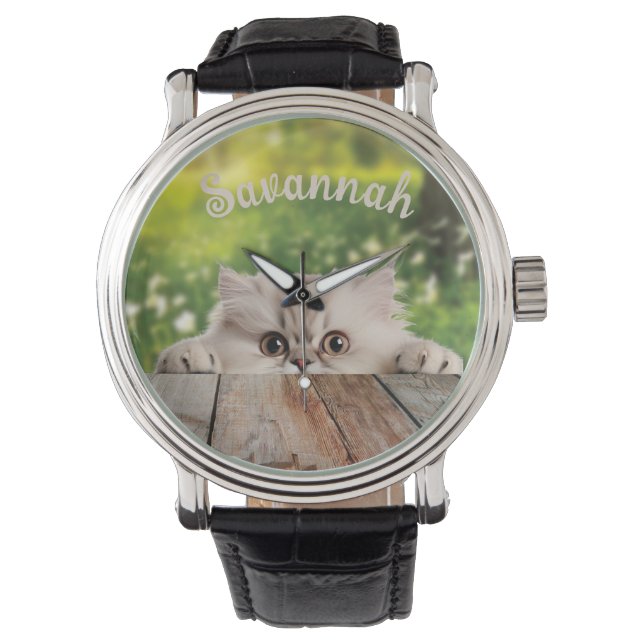 Niedliche Persische Peeking-Katze Armbanduhr (Vorderseite)