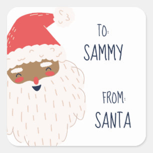Niedliche Personalisierte Afroamerikaner Santa-Gif Quadratischer Aufkleber