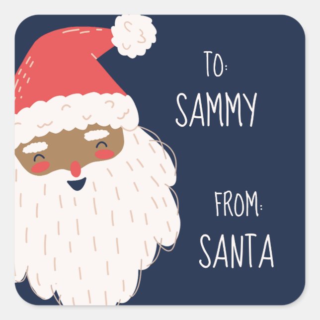Niedliche Personalisierte Afroamerikaner Santa-Gif Quadratischer Aufkleber (Vorderseite)
