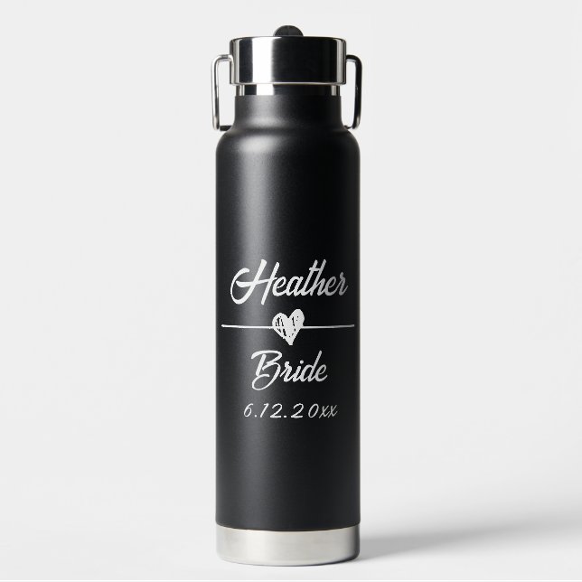 Niedliche Personalisierte Braut Schwarz/Weiß Trinkflasche (Vorderseite)