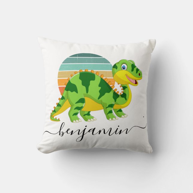 Niedliche Personalisierte Dinosaurier-Babydusche Kissen (Vorderseite)