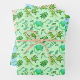 Niedliche Personalisierte Dinosaurier-Geschenkwrap Geschenkpapier Set