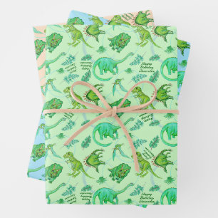 Niedliche Personalisierte Dinosaurier-Geschenkwrap Geschenkpapier Set