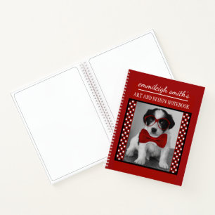 Niedliche Personalisierte Dog Brille Black Red Pol Notizbuch