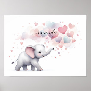 Niedliche Personalisierte Elephant Poster Print