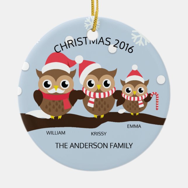NIEDLICHE personalisierte Eulen-Familie von Keramik Ornament (Vorne)