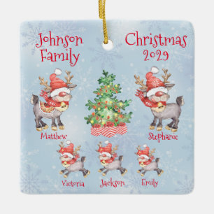 Niedliche Personalisierte Familie mit 5 Rentieren Keramikornament