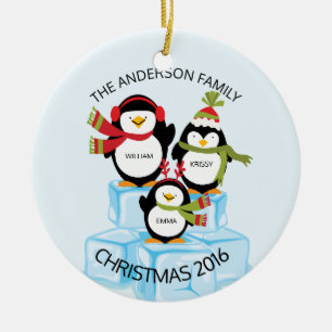 Niedliche personalisierte Familie von 3 Keramikornament