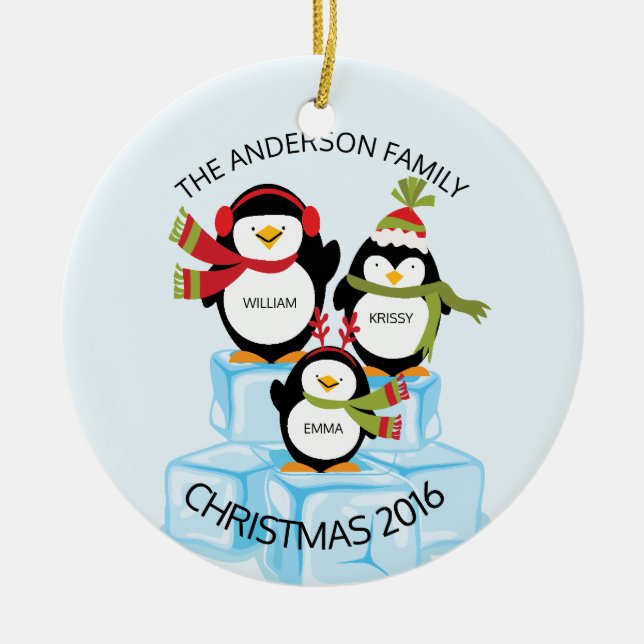 Niedliche personalisierte Familie von 3 Keramikornament (Vorne)