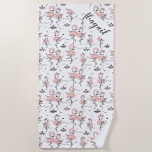 Niedliche Personalisierte Flamingos und Krebse Strandtuch