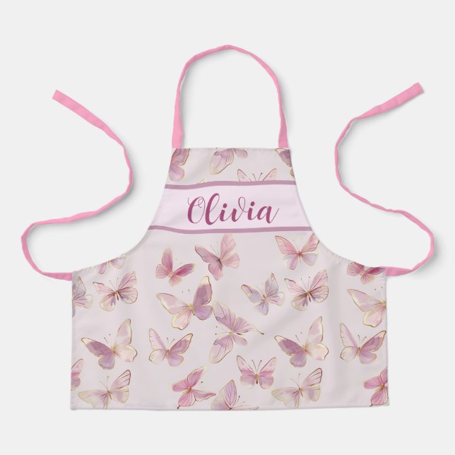 Niedliche Personalisierte Girls Pink Butterfly Sch Schürze (Vorderseite)