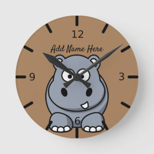 Niedliche Personalisierte Hippo-Uhr Runde Wanduhr