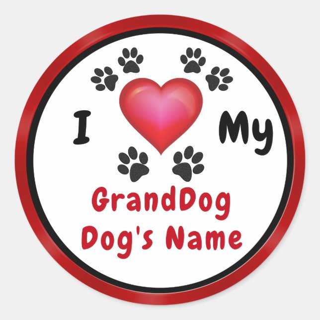 Niedliche Personalisierte I Liebe Mein GrandDog St Runder Aufkleber (Vorderseite)