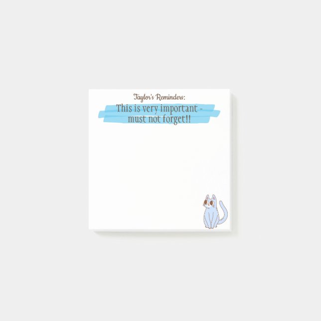 Niedliche Personalisierte Katzen Liebhaber Memo Pa Post-it Klebezettel (Vorderseite)
