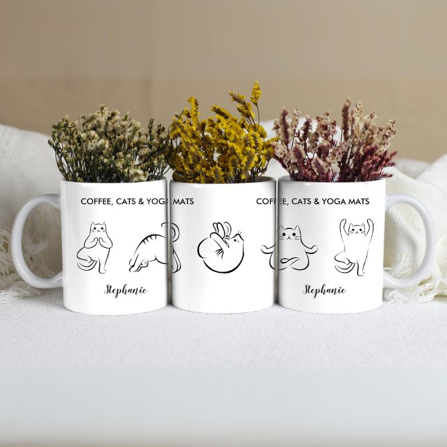 Niedliche Personalisierte Katzen Yoga Matts Kaffeetasse (Cute Personalized Cats Yoga Mats Coffee Mug)
