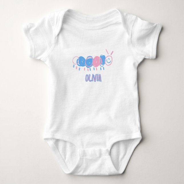 Niedliche Personalisierte Kinder Doodle-Wurm Zeich Baby Strampler (Vorderseite)