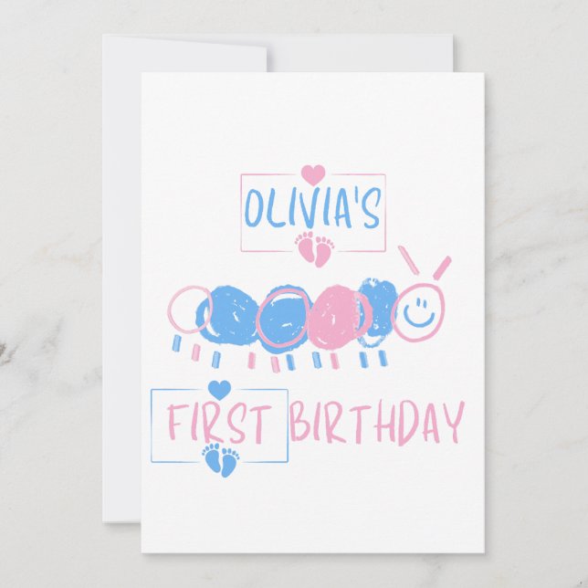 Niedliche Personalisierte Kinder Doodle-Wurm Zeich Einladung (Vorderseite)