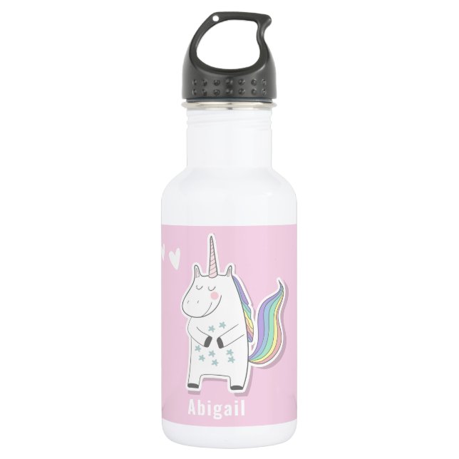 Niedliche Personalisierte Kinder Einhorn Edelstahlflasche (Vorderseite)