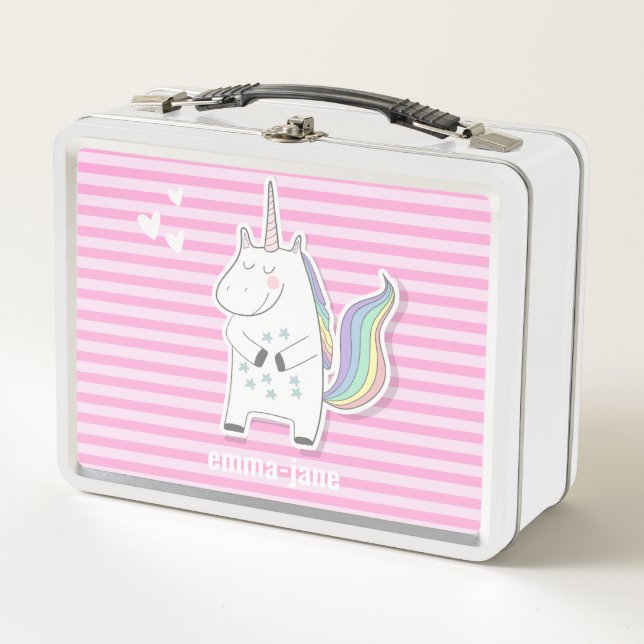 Niedliche Personalisierte Kinder Einhorn Metall Brotdose (Vorderseite)