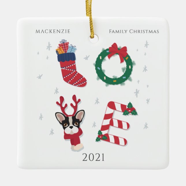 Niedliche Personalisierte Liebe Weihnachtsfamilie  Keramikornament (Vorderseite)