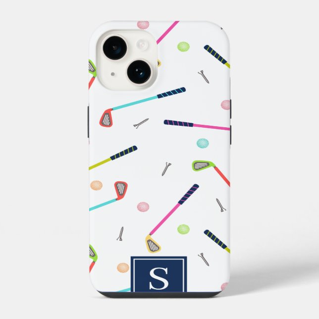 Niedliche Personalisierte Mongram Golf Patterns iPhone 14 Hülle (Rückseite)
