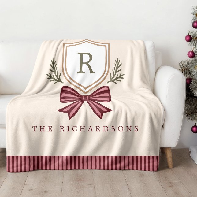 Niedliche Personalisierte Monogram Bow Weihnachten Fleecedecke (Von Creator hochgeladen)