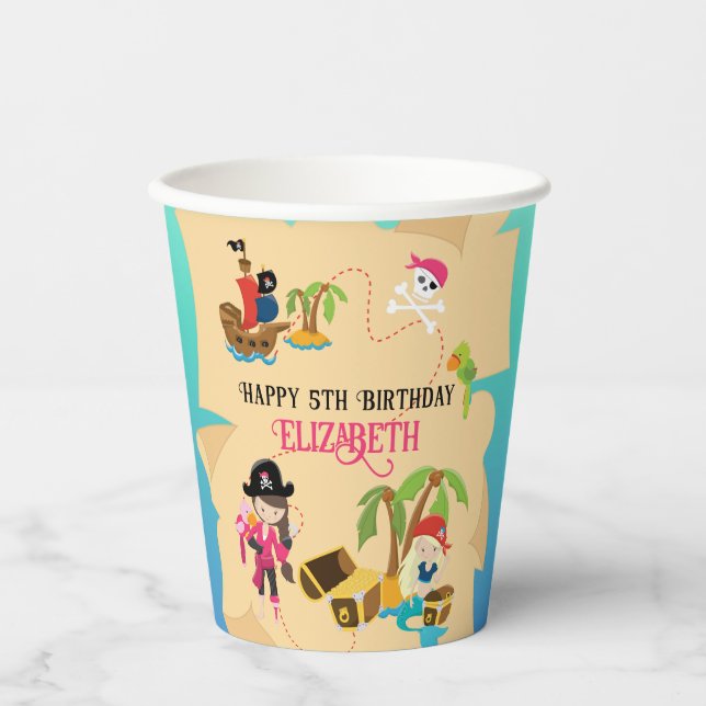 Niedliche Personalisierte Pink Girl Pirate Geburts Pappbecher (Vorderseite)