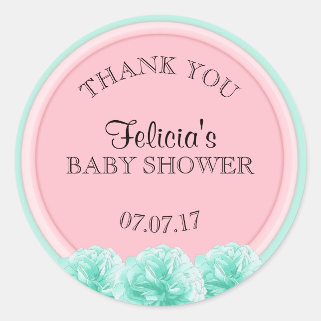 Niedliche Personalisierte Pink Mint Green Baby Sho Runder Aufkleber (Vorderseite)