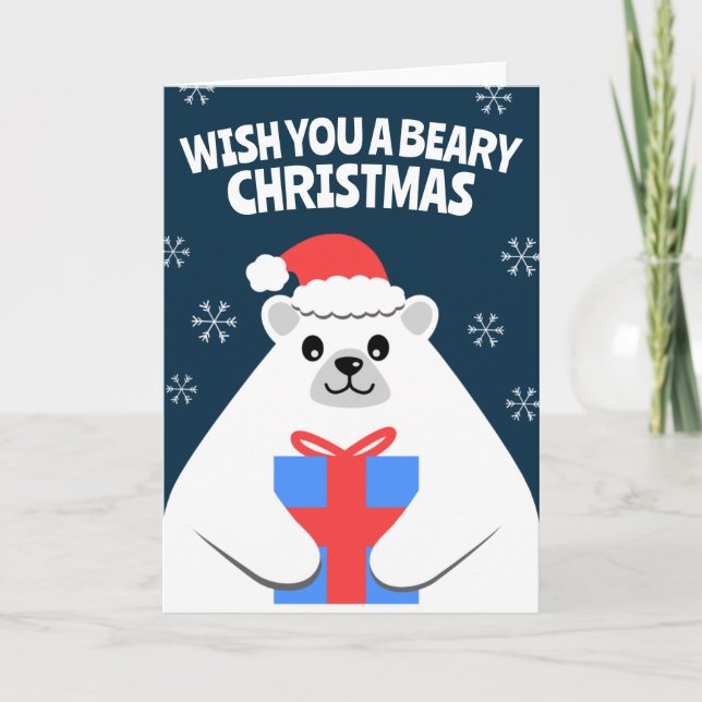 Niedliche Personalisierte Polar Bear Weihnachtskar Dankeskarte (Vorderseite)